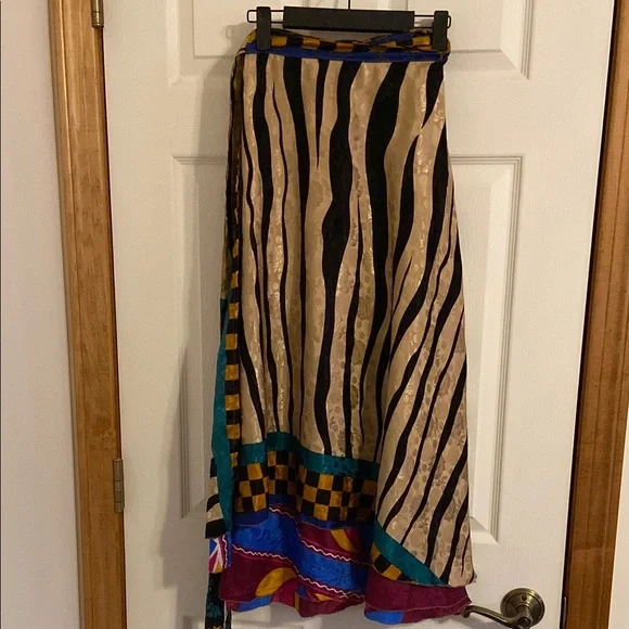Zebra Print Wrap Skirt with Multicolor Accents - Picture 2 of 3